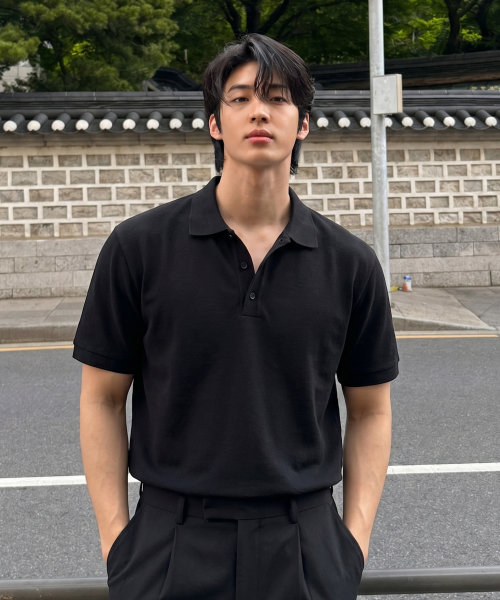 베이직 쿨 코튼 카라 반팔티[블랙]