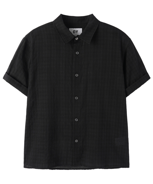CHECK ROLL-UP CROP S/S SHIRTS - BLACK