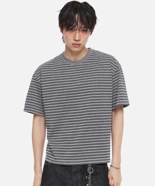 MUSINSA公式 | DNSR ストライプクロップTシャツグレー