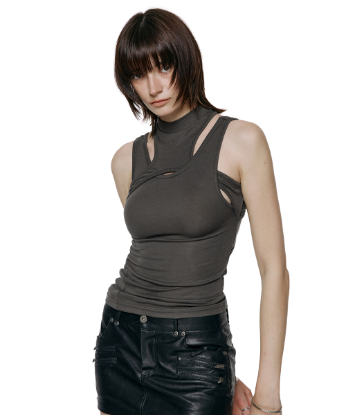 MUSINSA | ROCKCAKE Overlap Tank Sleeveless - Charcoal