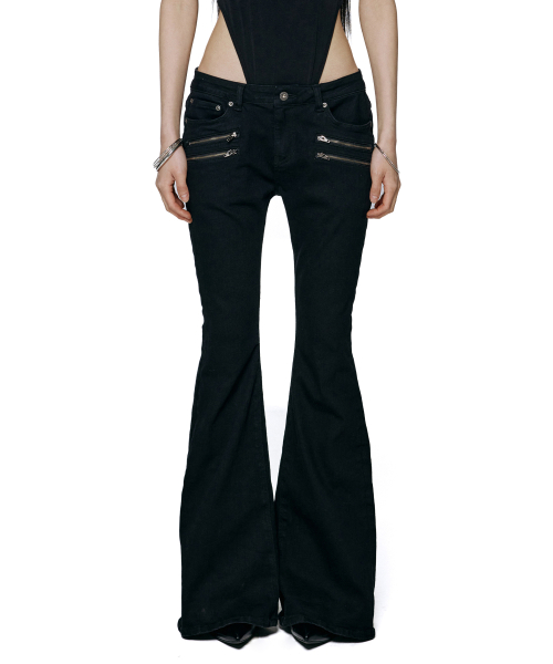 Raven Zipper Bootcut Jeans - Black