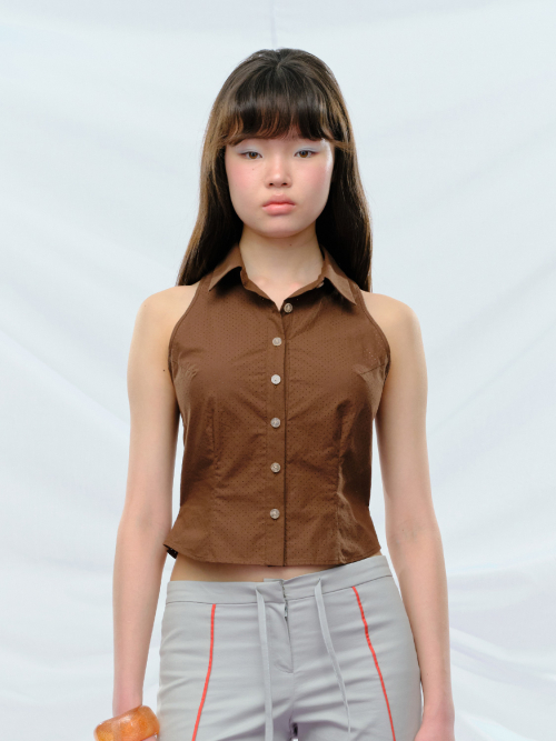 Dot Punching Shirt Vest Brown