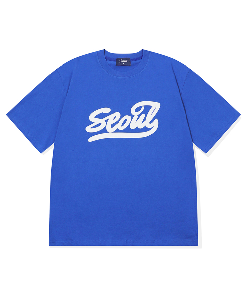 (Унисекс) Футболка Seoul - (Cobalt Blue, плотная, оверсайз)