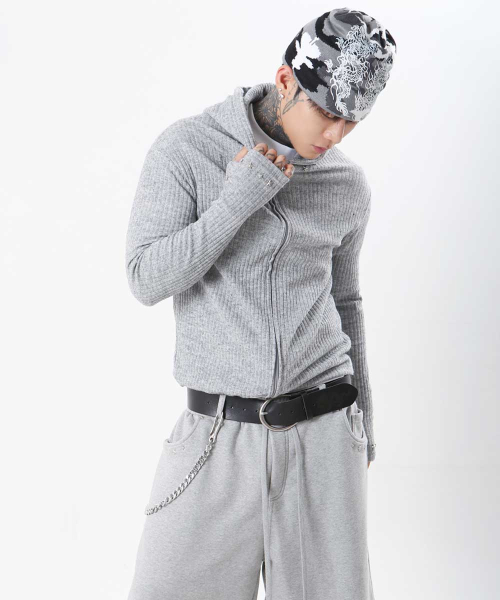 Sword Crop Hoodie Zip-up - Gray