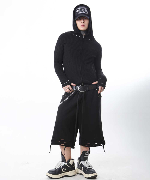 Sword Crop Hoodie Zip-up - Black