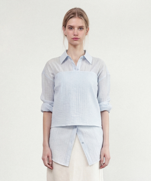ARIA SHEER STRIPE SHIRT - BLUE