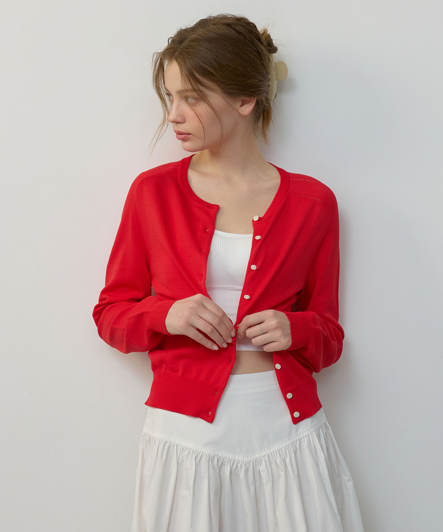 SLIM FIT ROUND NECK KNIT CARDIGAN_3COLORS