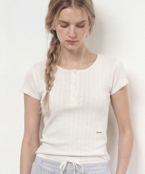 SOFT CAP SLEEVE HENRY NECK T-SHIRT - WHITE