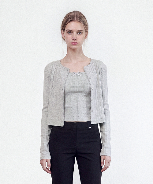 COQUETTE EYELET CARDIGAN SET - GRAY