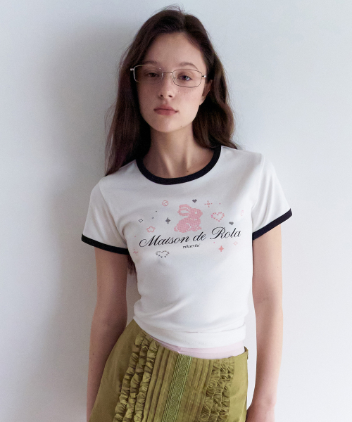 RORABBIT FRIENDS RINGER T-SHIRT WHITE