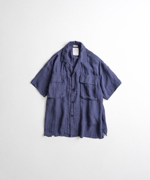 DYED HBT LINEN M43 1/2 SHIRTS purple navy