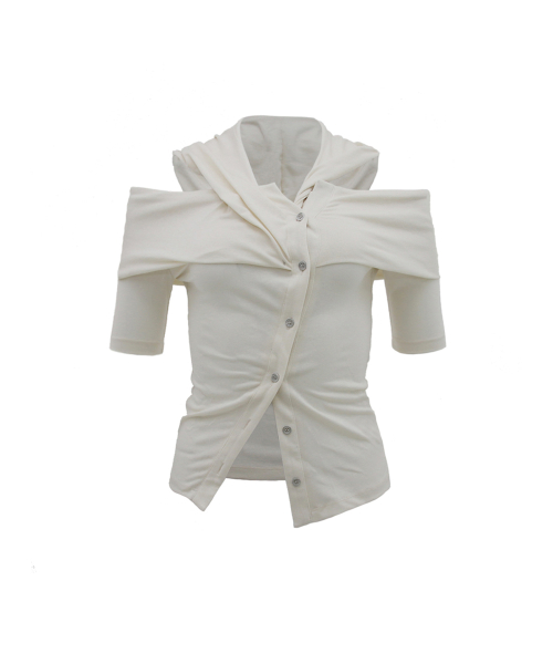 BUTTON OFF-SHOULDER HOODIE IVORY
