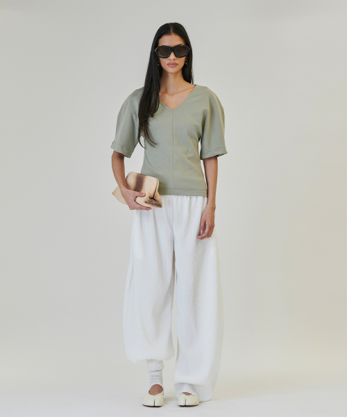 Pleated Round Banding Pants [IVORY]