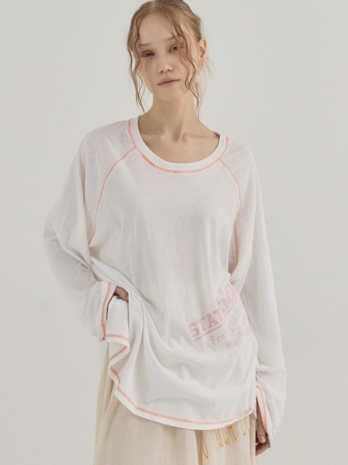 Blush Raglan Stitch Long Sleeve Tee_White