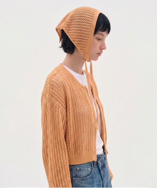 Вязаный кроп-кардиган на молнии с шарфом SET(ORANGE)