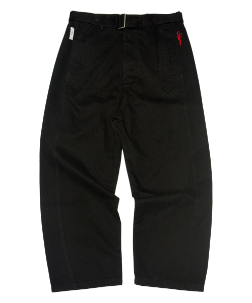 WASHED BELT CURVED PANTS BLACK