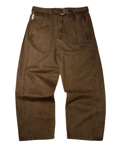WASHED BELT CURVED PANTS BROWN