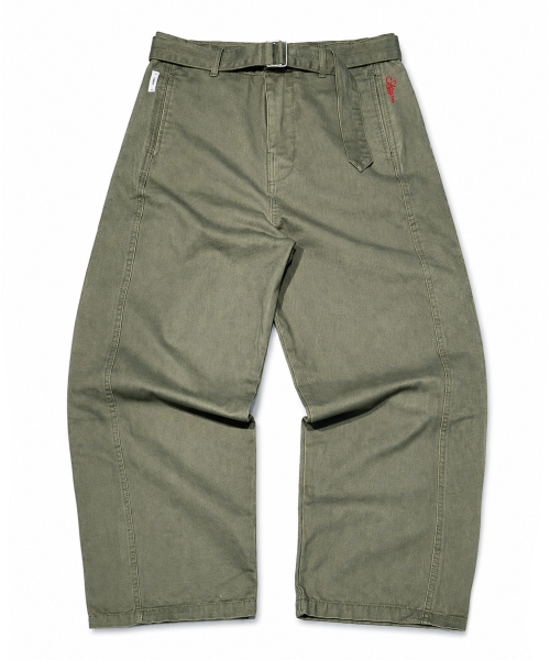 WASHED BELT CURVED PANTS KHAKI