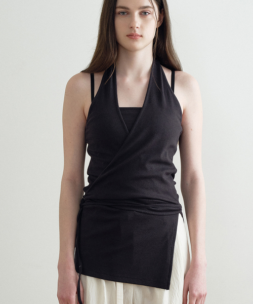 Многослойный топ-халтер с запахом (Dark Gray) MBFSTO023DG