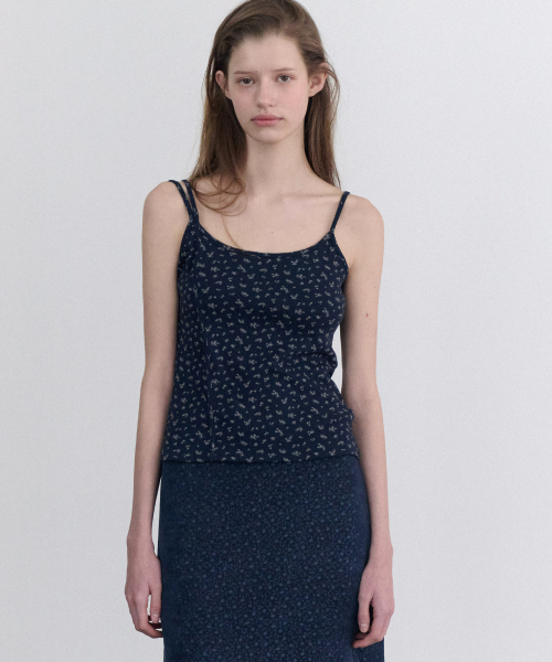 Floral double strap sleeveless (navy)