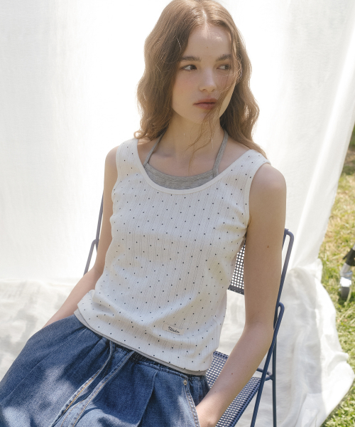 Dot layered sleeveless [TISU07TS09]_Ivory