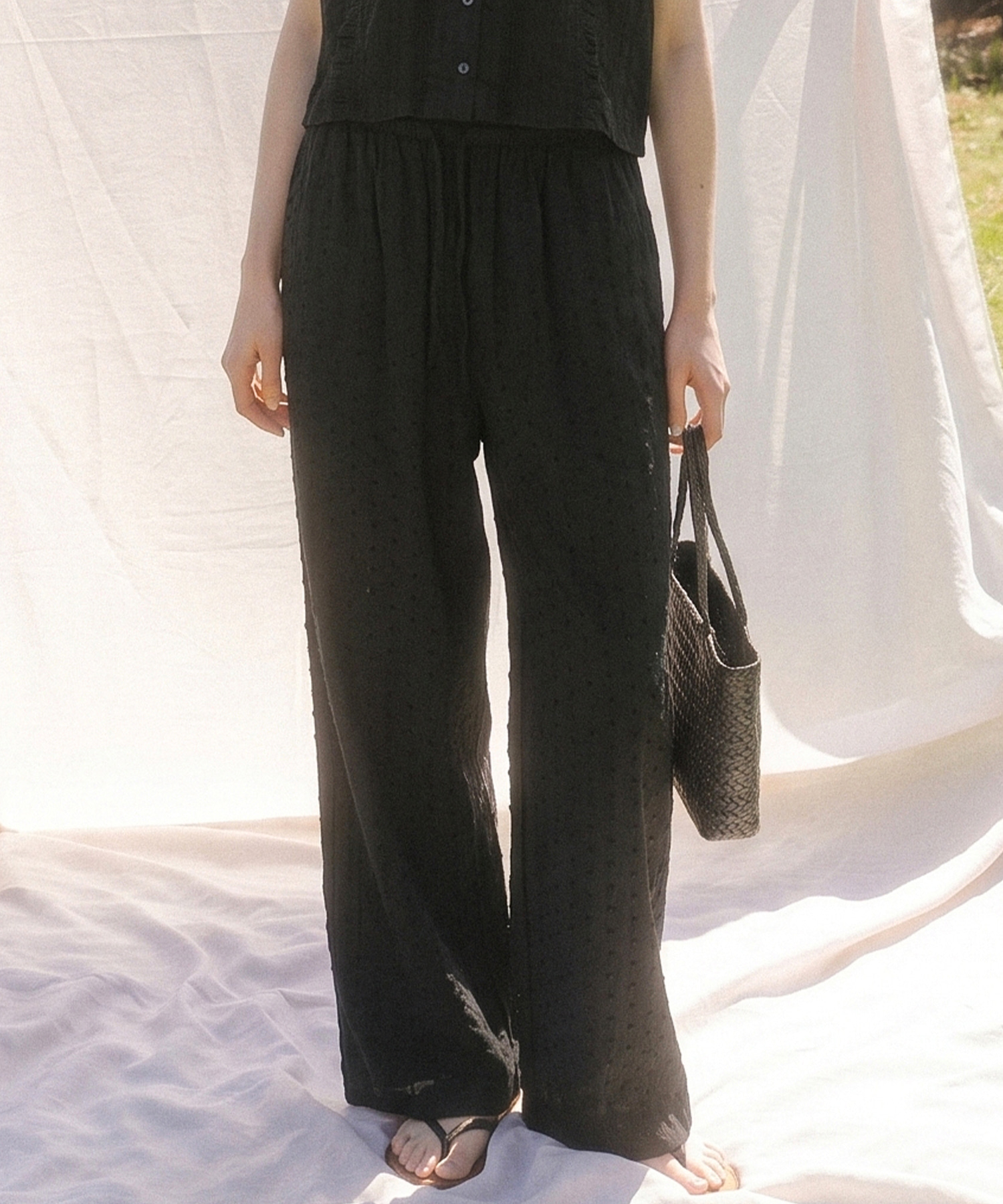 Natural banding cotton pants [TISU07PT02]_Black