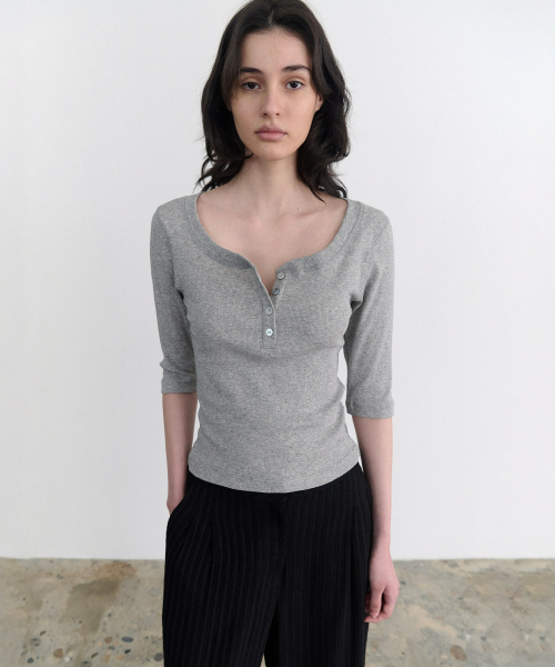 Kaylee 3/4 henry neck tee (melange gray)