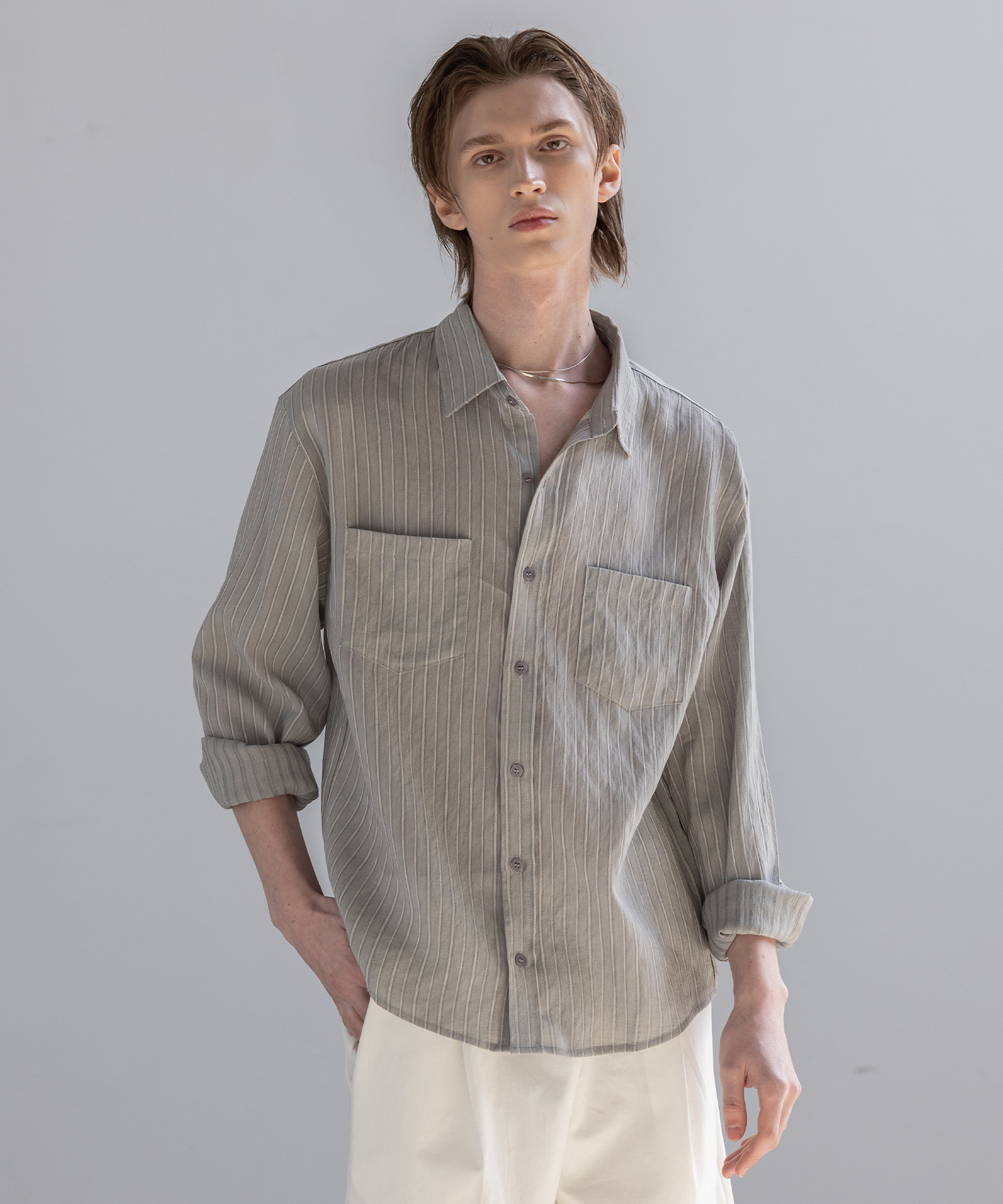 Jacquard Textured Stripe Shirt [Ash Gray]