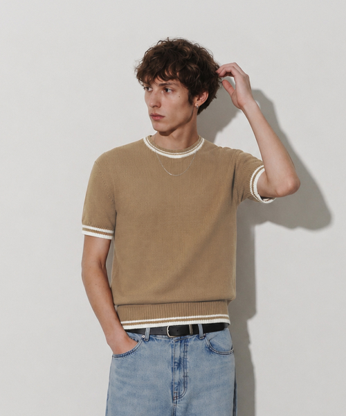 Кроп-трикотаж с круглым вырезом и кантом BEIGE