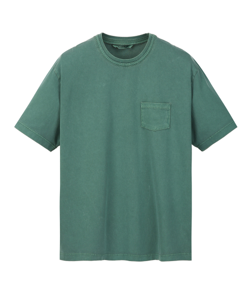 Выстиранная футболка с карманом и коротким рукавом, Dark Green