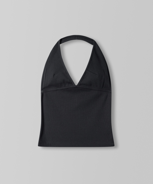 Contour Rib Halter Top_Charcoal