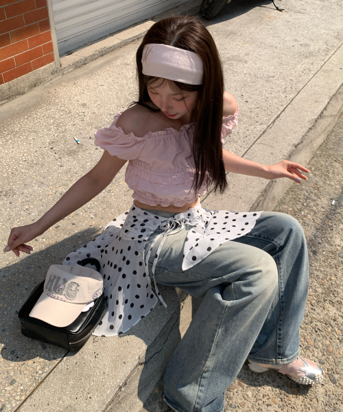도트 쉬폰 레이어드 랩 스커트_ivory