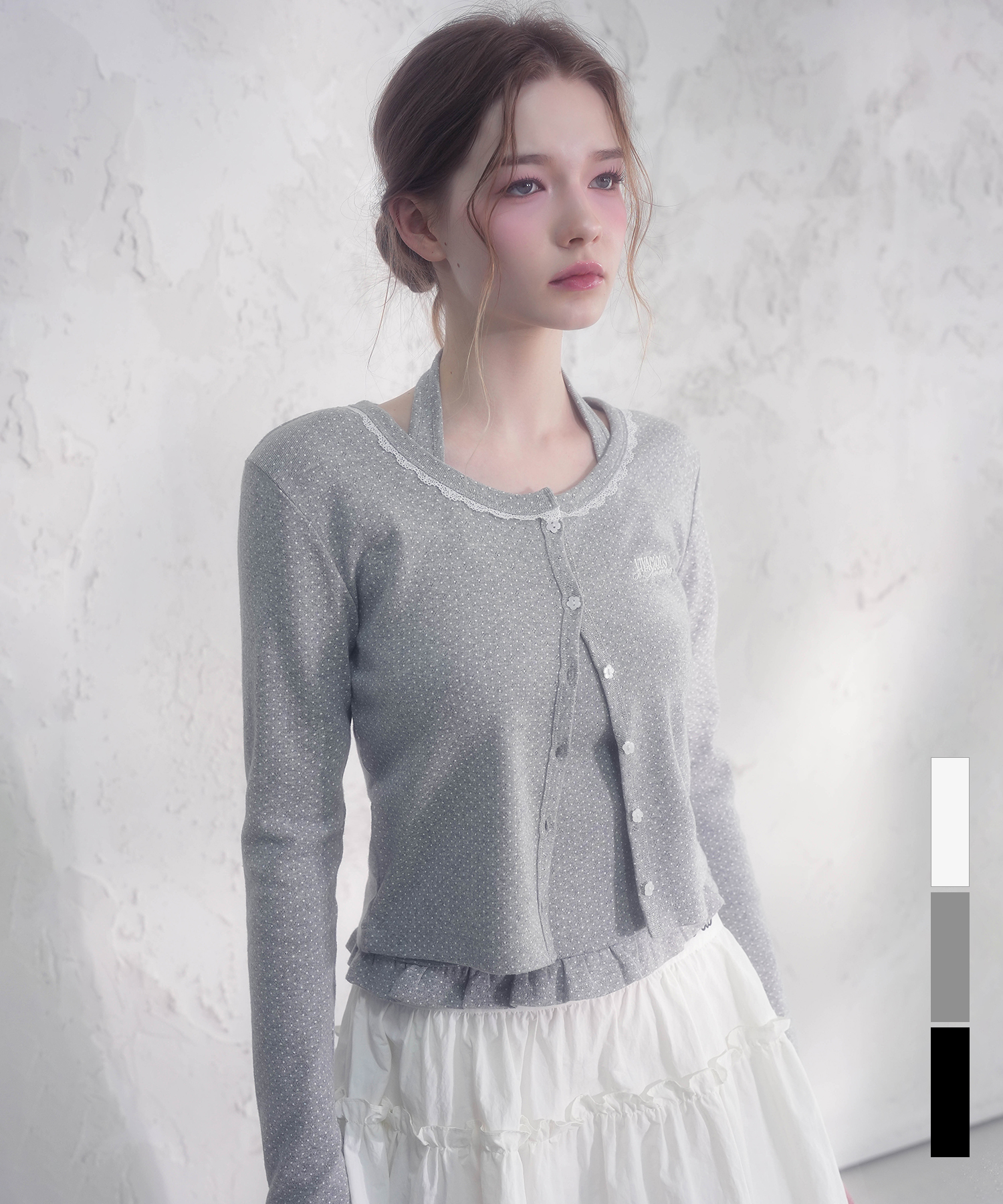 rosaline dot оборка halter cardigan set_3colors