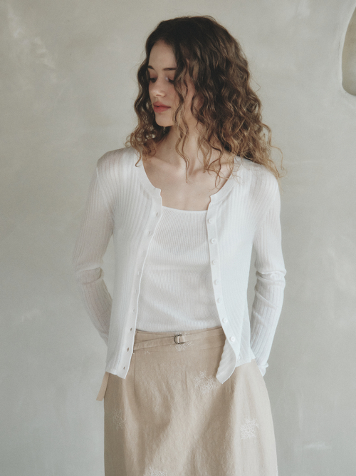 VERA metal knit sleeveless cardigan SET_IVORY