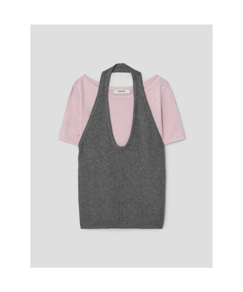 Холтернек наслоённый пуловер Pink