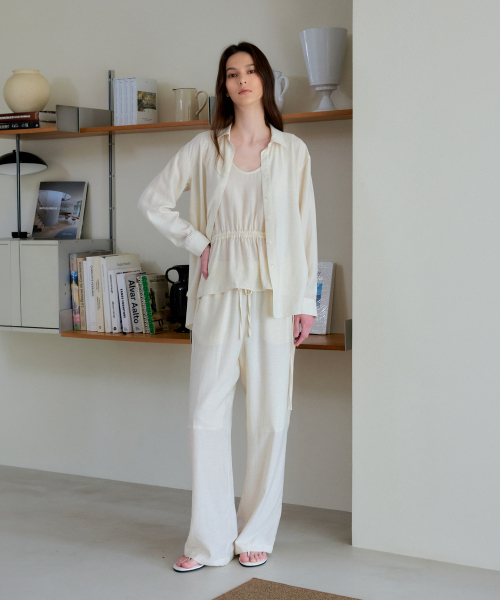 airy linen blend banding pants (cream)