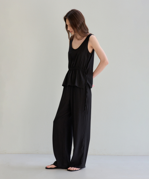 airy linen blend banding pants (black)
