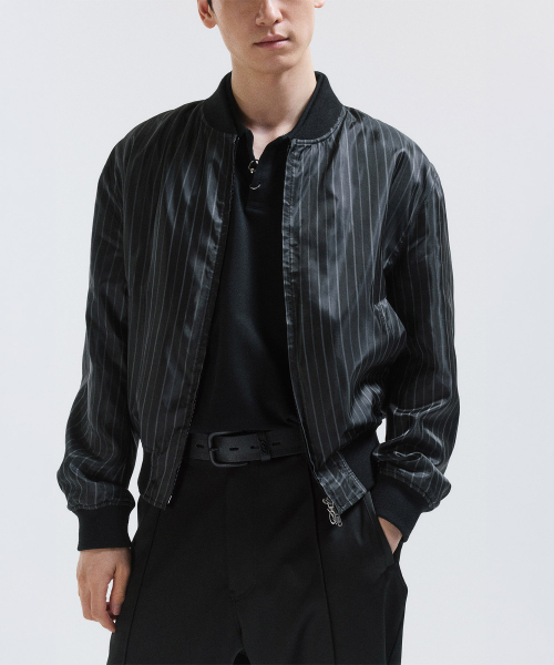 Stripe blouson - black