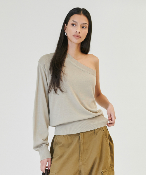 bamboo one-shoulder knitwear - 3 color