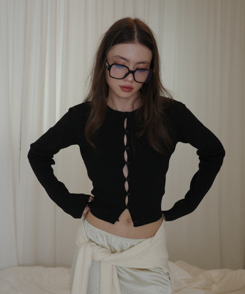 button slit cardigan_ black