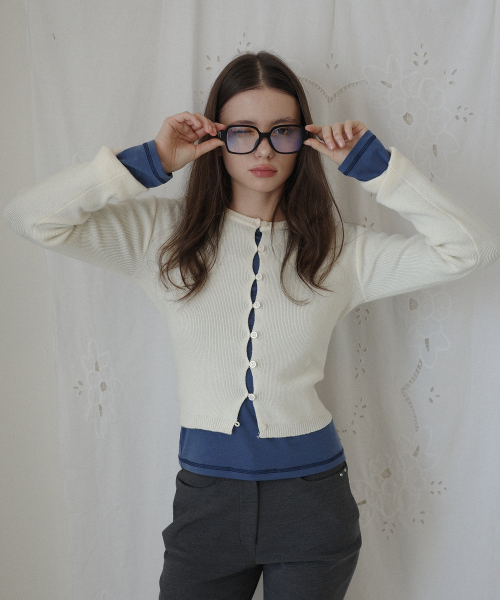 button slit cardigan_ cream