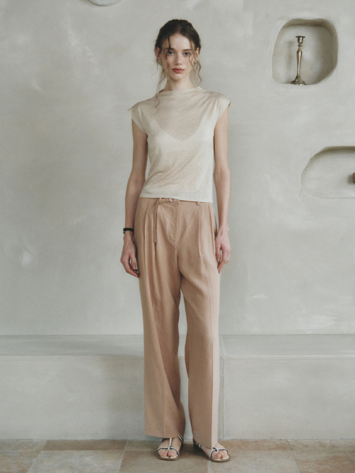 roman linen two-tuck wide pants_beige