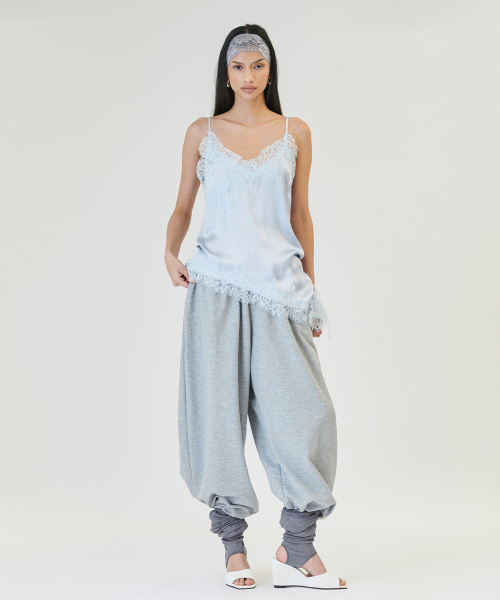 shirring color banding pants [GRAY]