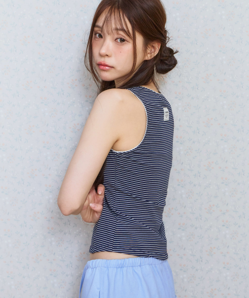Ke502. stripe lace sleeveless navy