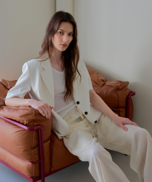 Linen blend half sleeve jacket (ivory)