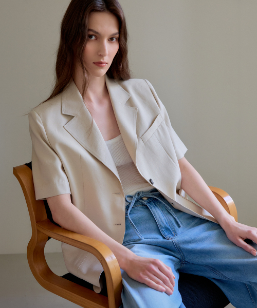 Linen blend half sleeve jacket (beige)