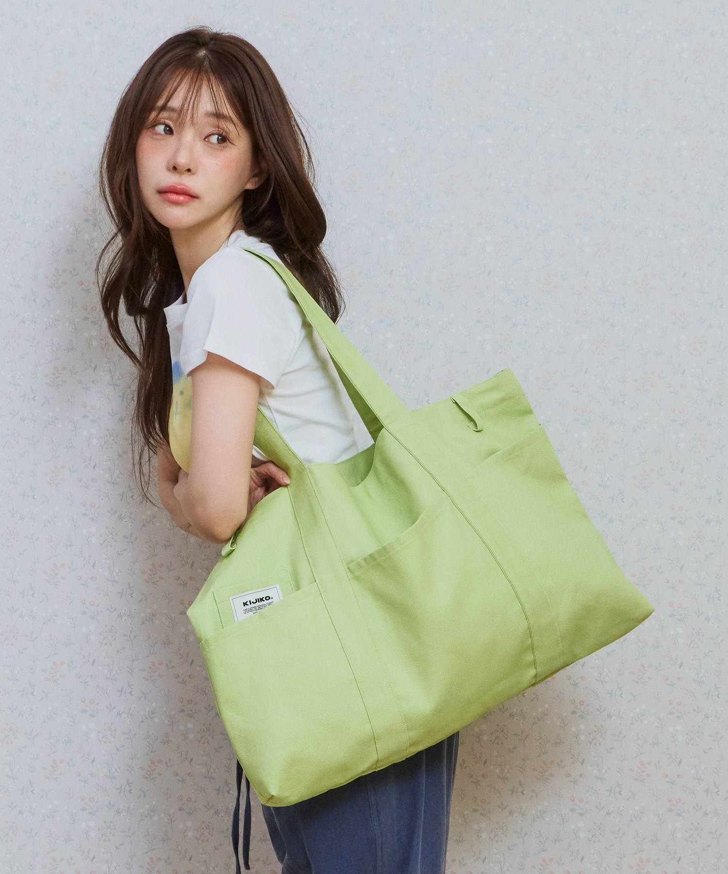 Ke906. angled pocket utility tote melon зелёный