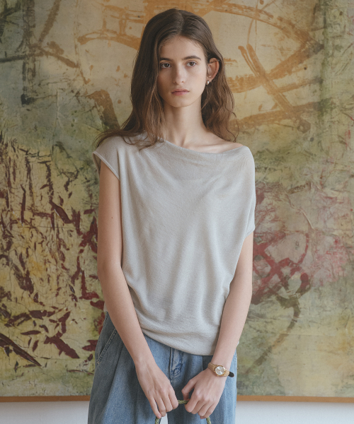 Cowl neck без рукавов knit top [tisu06ts09]_gray бежевый