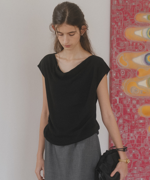 Cowl neck без рукавов knit top [tisu06ts10]_black