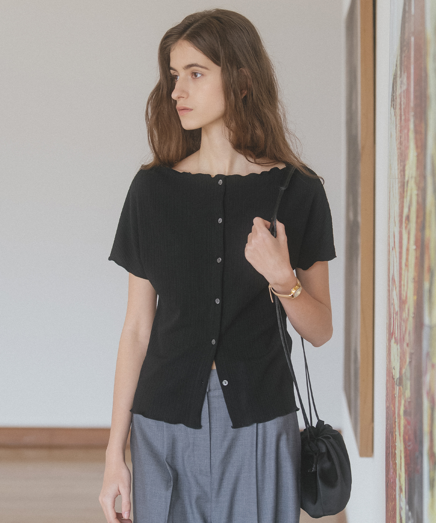 Pleated raglan cardigan [tisu06cd02]_black